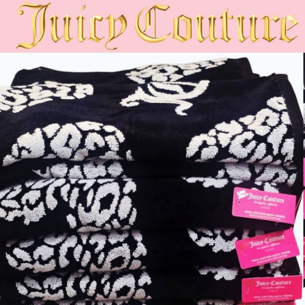 Juicy Couture Home JC Logo Leopord Heart Bath Towel Set- Black/White